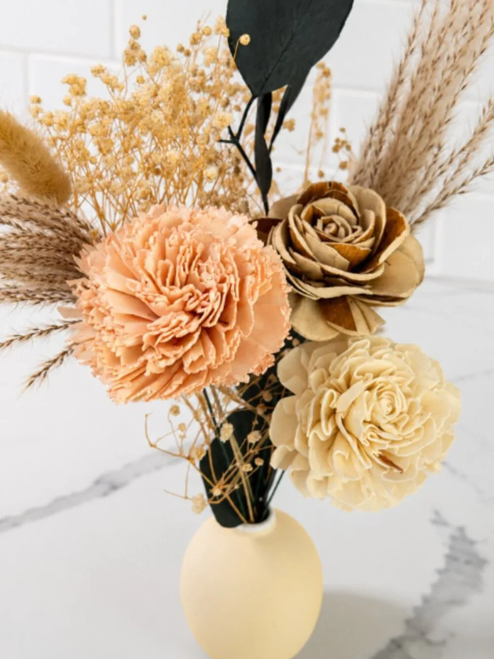 Sola Wood Dry Flower Arrangement Ceramic Vase Boho Rustic Home Decor Centerpiece